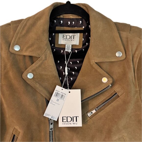 😊Jason Wu Suede Leather Moto Biker Jacket Desert Camel Womens Size M NWT $428 - Picture 4 of 9
